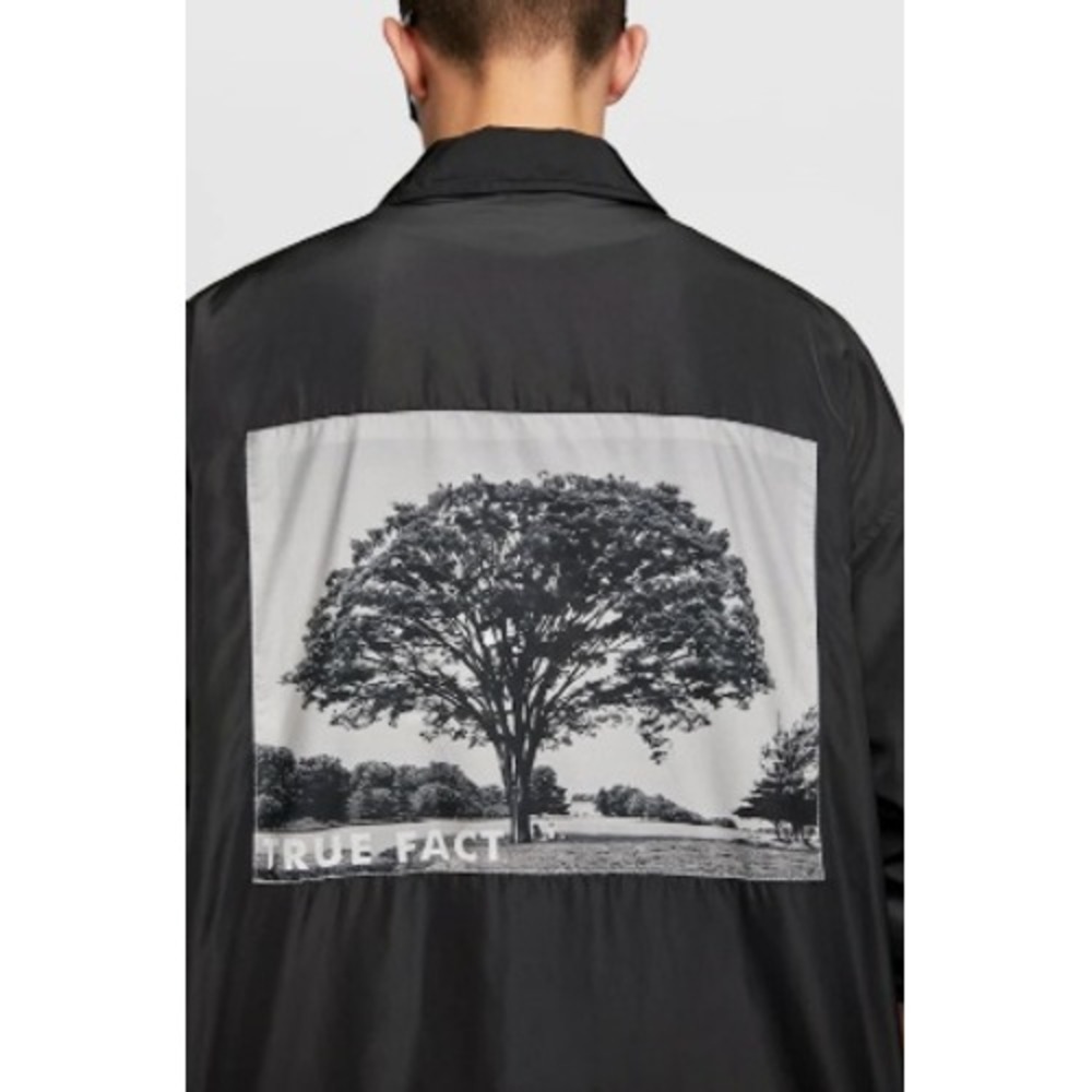 Zara Tree Graphic Coaches Jacket Mens S Black Windbreaker Lightweight Streetwear